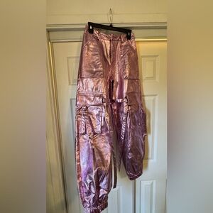 AKIRA Metallic Pink Cargo Ankle Pants